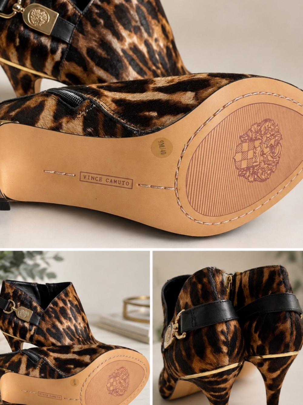 Vince Camuto Leopard Haircalf Ankle Booties in Brown and Black